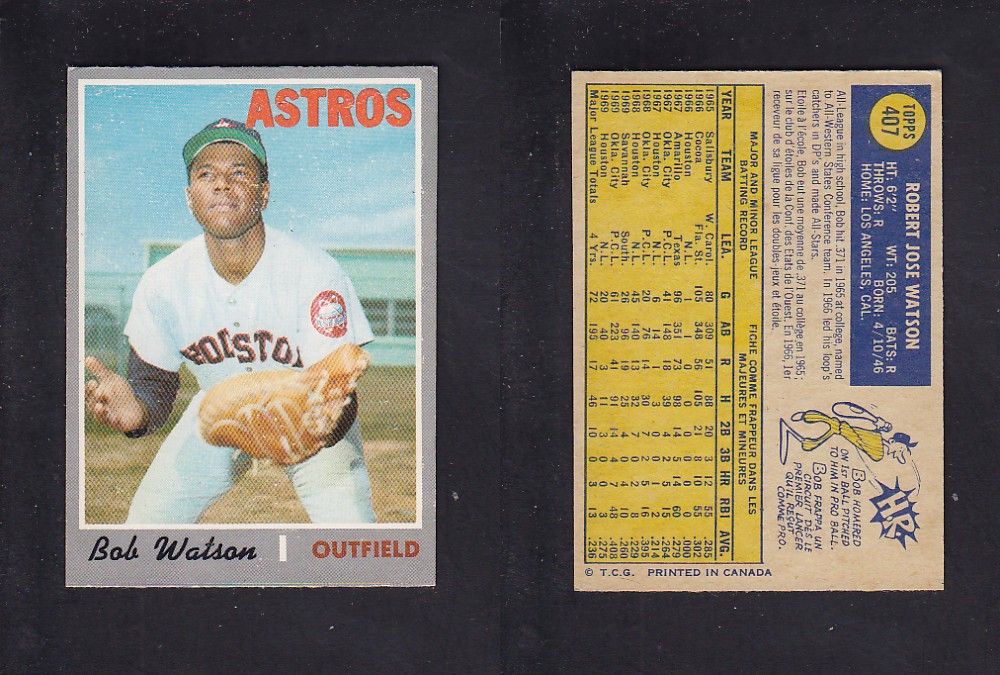 1970 O-PEE-CHEE BASEBALL CARD #407 B. WATSON photo 1970 O-PEE-CHEE BASEBALL CARD #407 B. WATSON photo