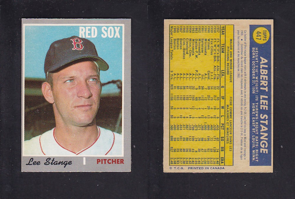 1970 O-PEE-CHEE BASEBALL CARD #447 L. STANGE photo 1970 O-PEE-CHEE BASEBALL CARD #447 L. STANGE photo