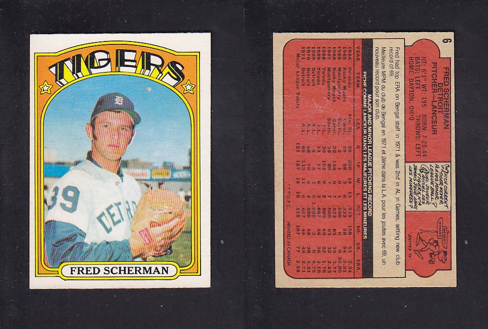 1972 O-PEE-CHEE BASEBALL CARD #6 F. SCHERMAN photo 1972 O-PEE-CHEE BASEBALL CARD #6 F. SCHERMAN photo