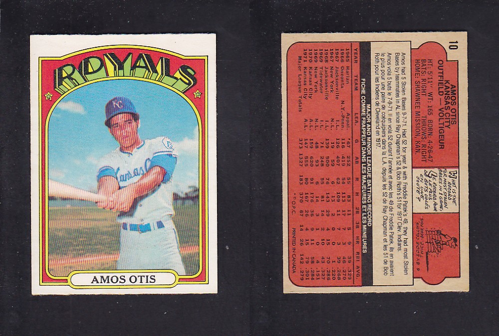 1972 O-PEE-CHEE BASEBALL CARD #10 A. OTIS photo 1972 O-PEE-CHEE BASEBALL CARD #10 A. OTIS photo