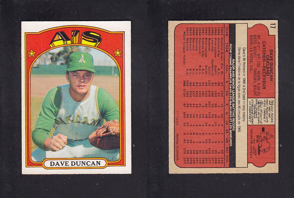 1972 O-PEE-CHEE BASEBALL CARD #17 D. DUNCAN photo 1972 O-PEE-CHEE BASEBALL CARD #17 D. DUNCAN photo