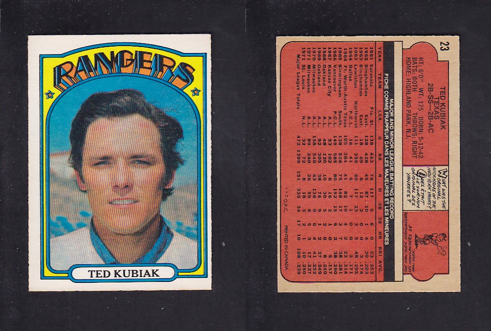 1972 O-PEE-CHEE BASEBALL CARD #23 T. KUBIAK photo 1972 O-PEE-CHEE BASEBALL CARD #23 T. KUBIAK photo