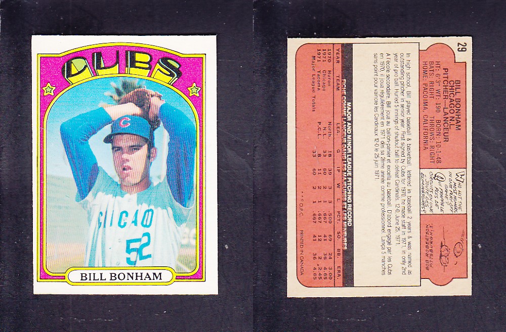 1972 O-PEE-CHEE BASEBALL CARD #29 B. BONHAM photo 1972 O-PEE-CHEE BASEBALL CARD #29 B. BONHAM photo
