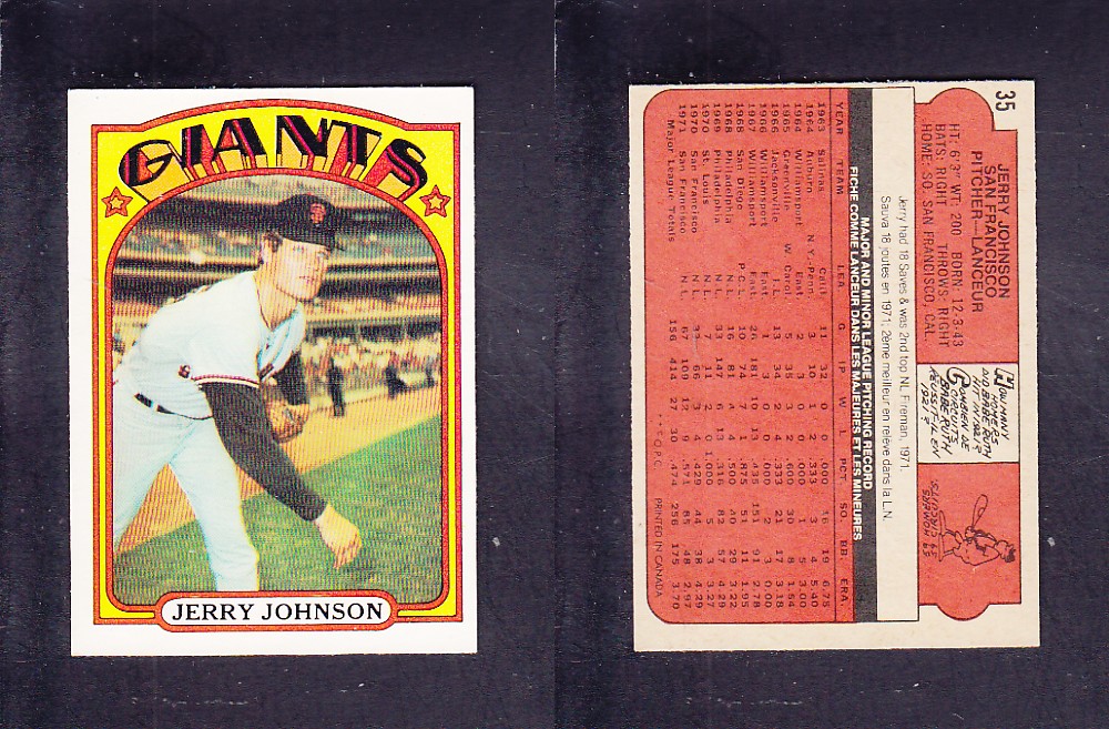 1972 O-PEE-CHEE BASEBALL CARD #35 J. JOHNSON photo 1972 O-PEE-CHEE BASEBALL CARD #35 J. JOHNSON photo