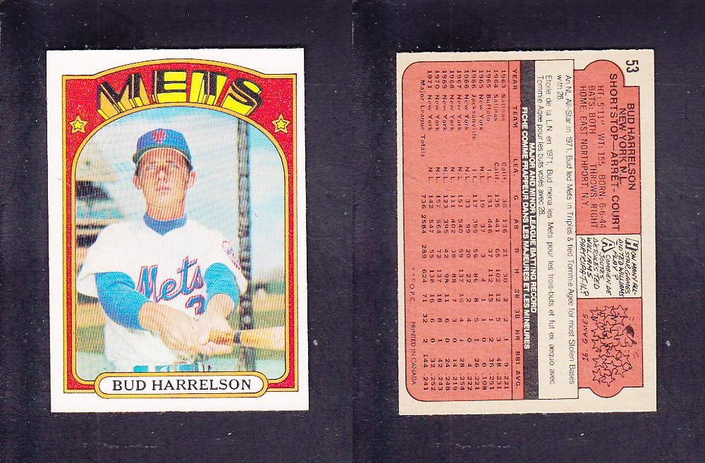 1972 O-PEE-CHEE BASEBALL CARD #53 B. HARRELSON photo 1972 O-PEE-CHEE BASEBALL CARD #53 B. HARRELSON photo