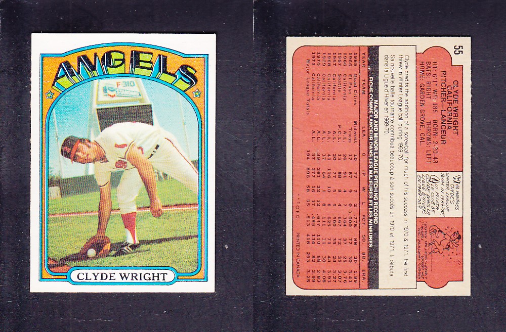 1972 O-PEE-CHEE BASEBALL CARD #55 C. WRIGHT photo 1972 O-PEE-CHEE BASEBALL CARD #55 C. WRIGHT photo