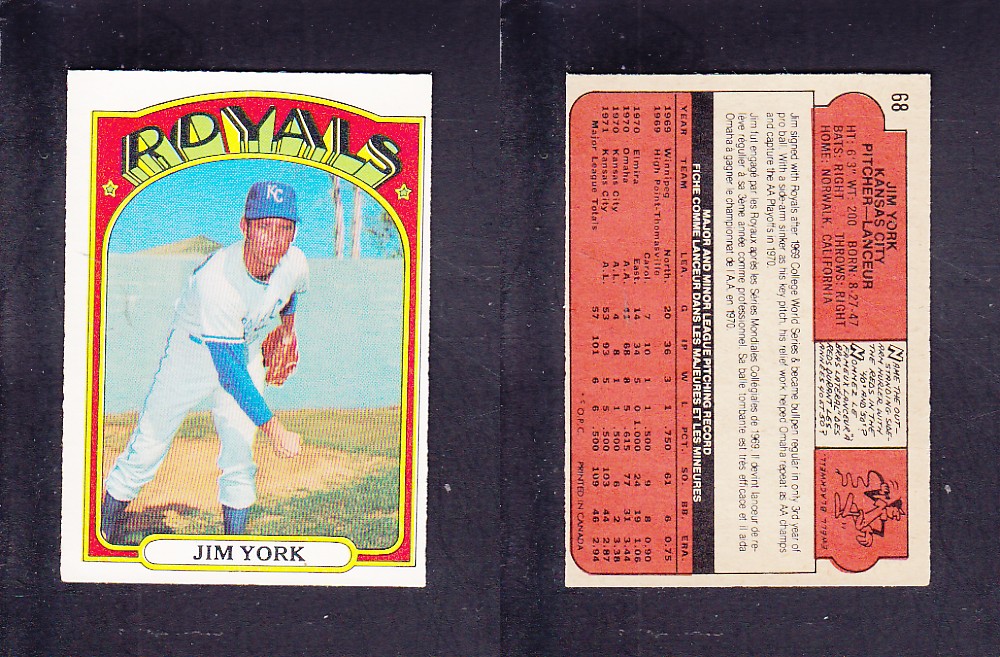 1972 O-PEE-CHEE BASEBALL CARD #68 J. YORK photo 1972 O-PEE-CHEE BASEBALL CARD #68 J. YORK photo