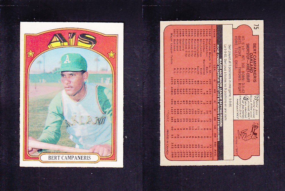 1972 O-PEE-CHEE BASEBALL CARD #75 B. CHAMPARENIS photo 1972 O-PEE-CHEE BASEBALL CARD #75 B. CHAMPARENIS photo