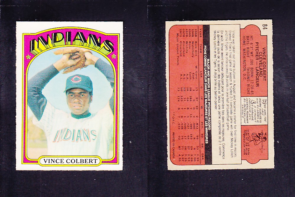 1972 O-PEE-CHEE BASEBALL CARD #84 V. COLBERT photo 1972 O-PEE-CHEE BASEBALL CARD #84 V. COLBERT photo