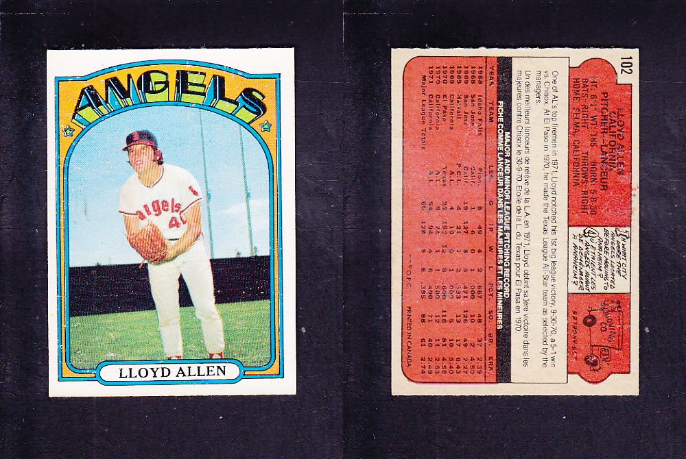 1972 O-PEE-CHEE BASEBALL CARD #102 L. ALLEN photo 1972 O-PEE-CHEE BASEBALL CARD #102 L. ALLEN photo
