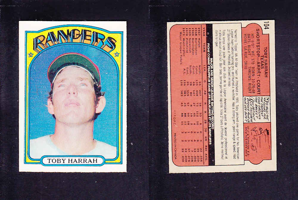 1972 O-PEE-CHEE BASEBALL CARD #104 T. HARRAH photo 1972 O-PEE-CHEE BASEBALL CARD #104 T. HARRAH photo