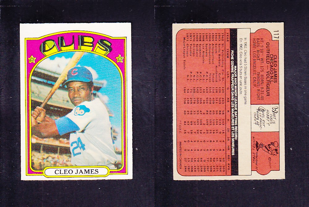 1972 O-PEE-CHEE BASEBALL CARD #117 C. JAMES photo 1972 O-PEE-CHEE BASEBALL CARD #117 C. JAMES photo