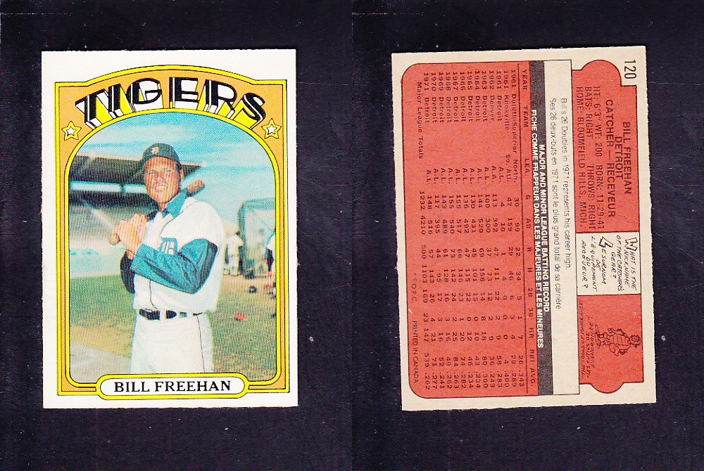 1972 O-PEE-CHEE BASEBALL CARD #120 B. FREEHAN photo 1972 O-PEE-CHEE BASEBALL CARD #120 B. FREEHAN photo