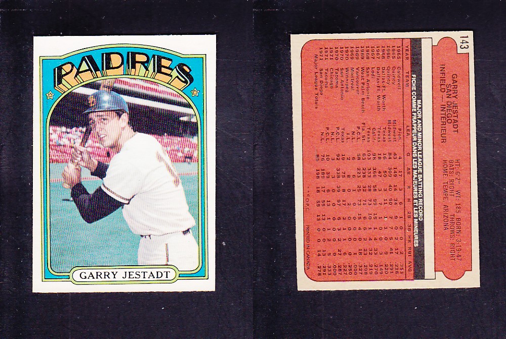 1972 O-PEE-CHEE BASEBALL CARD #143 G. JESTADT photo 1972 O-PEE-CHEE BASEBALL CARD #143 G. JESTADT photo