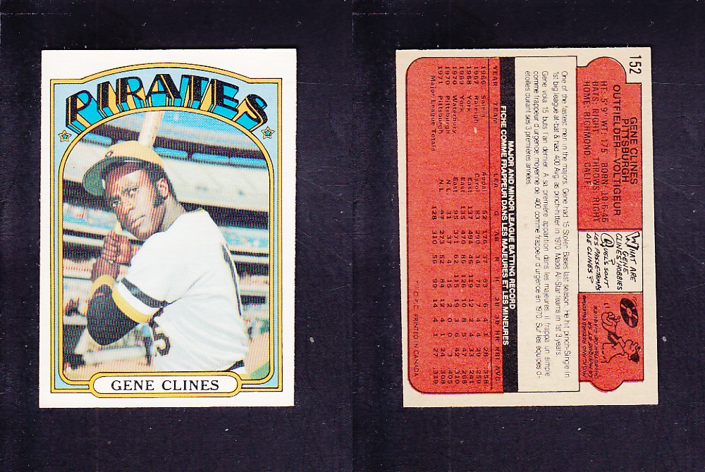 1972 O-PEE-CHEE BASEBALL CARD #152 G. CLINES photo 1972 O-PEE-CHEE BASEBALL CARD #152 G. CLINES photo
