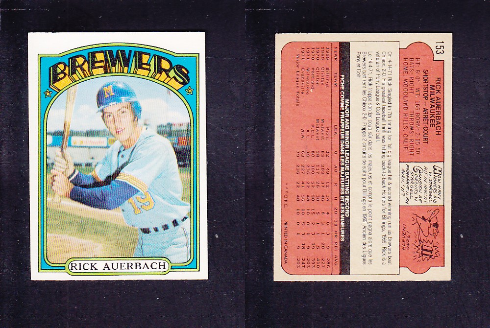 1972 O-PEE-CHEE BASEBALL CARD #153 R. AUERBACH photo 1972 O-PEE-CHEE BASEBALL CARD #153 R. AUERBACH photo