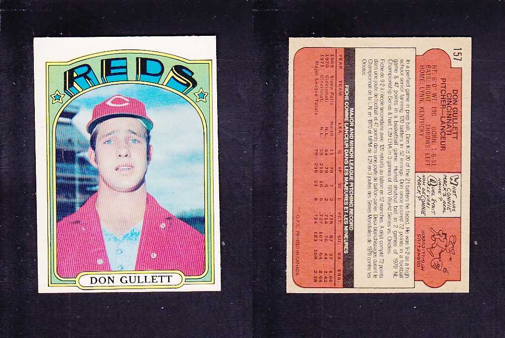 1972 O-PEE-CHEE BASEBALL CARD #157 D. GULLETT photo 1972 O-PEE-CHEE BASEBALL CARD #157 D. GULLETT photo