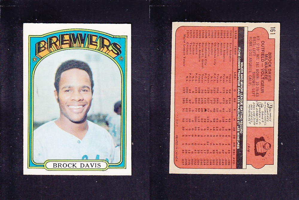 1972 O-PEE-CHEE BASEBALL CARD #161 B. DAVIS photo 1972 O-PEE-CHEE BASEBALL CARD #161 B. DAVIS photo