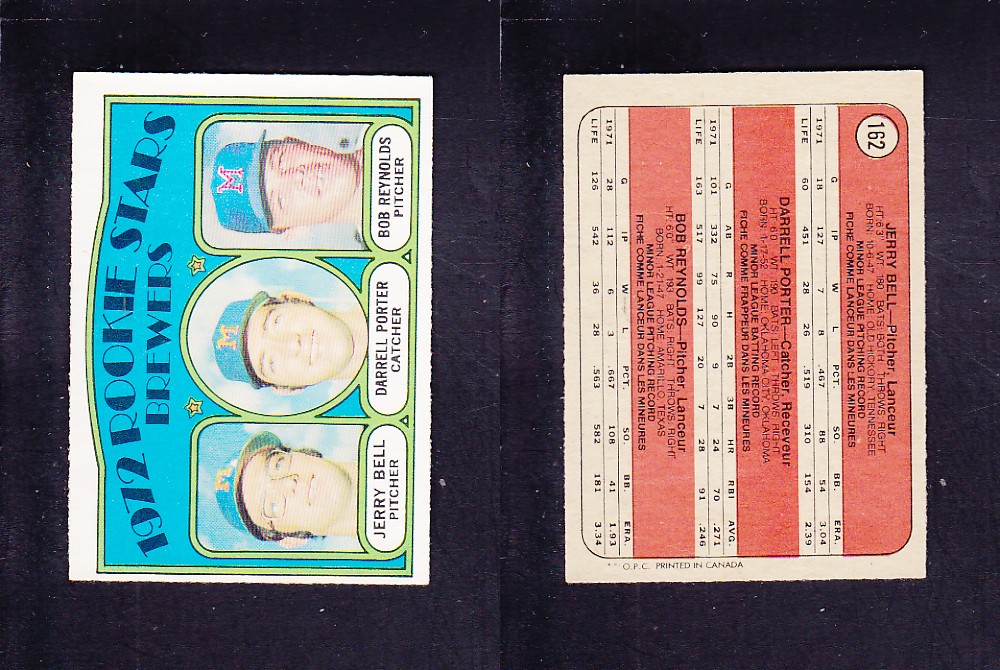 1972 O-PEE-CHEE BASEBALL CARD #162 ROOKIE STARS BREWERS photo 1972 O-PEE-CHEE BASEBALL CARD #162 ROOKIE STARS BREWERS photo