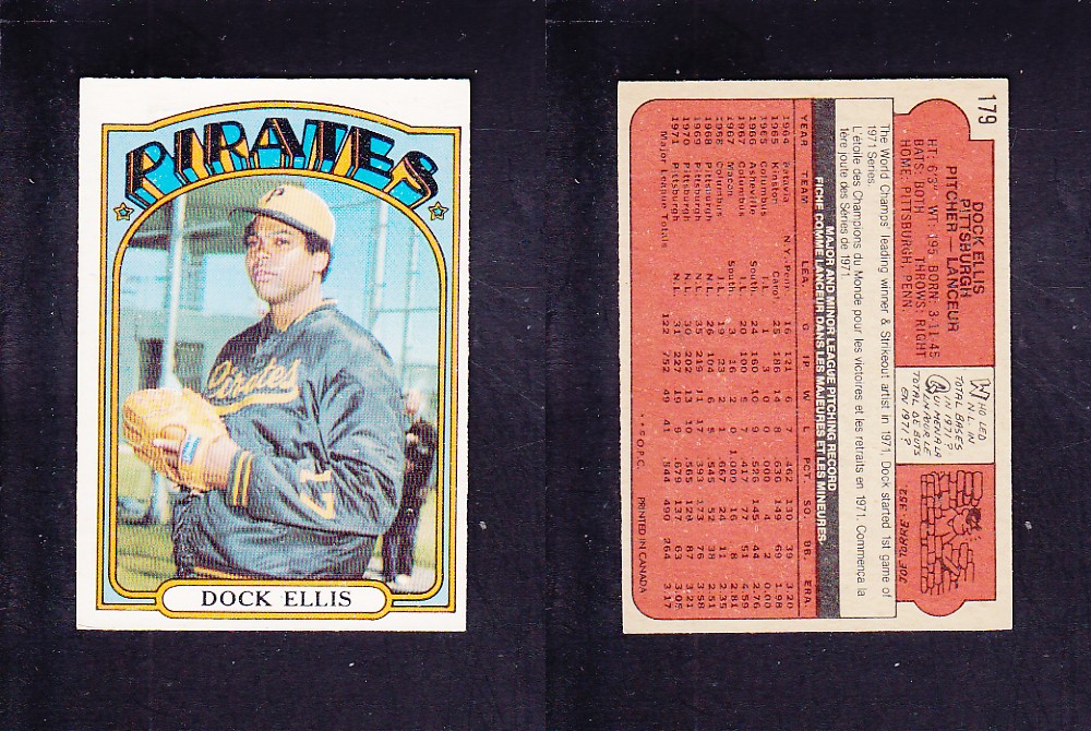 1972 O-PEE-CHEE BASEBALL CARD #179 D. ELLIS photo 1972 O-PEE-CHEE BASEBALL CARD #179 D. ELLIS photo