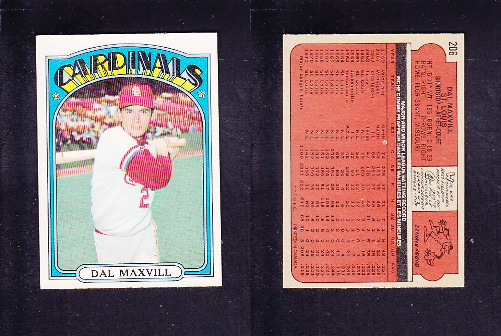 1972 O-PEE-CHEE BASEBALL CARD #206 D. MAXVILL photo 1972 O-PEE-CHEE BASEBALL CARD #206 D. MAXVILL photo