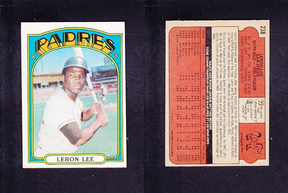 1972 O-PEE-CHEE BASEBALL CARD #238 L. LEE photo 1972 O-PEE-CHEE BASEBALL CARD #238 L. LEE photo