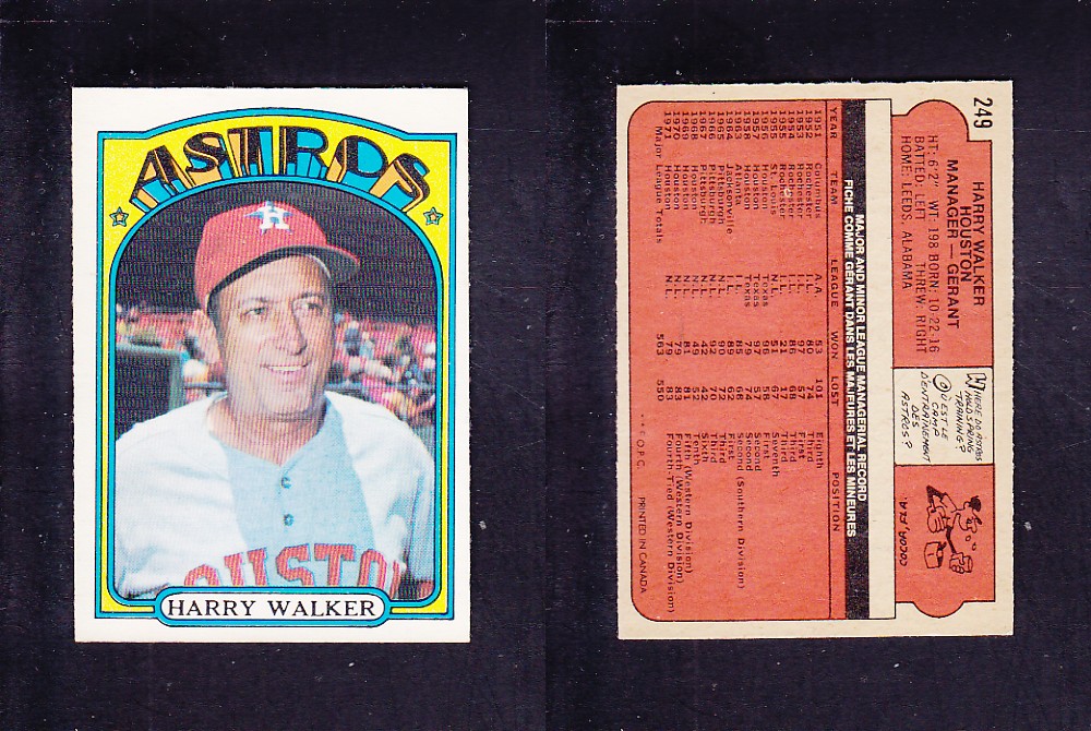 1972 O-PEE-CHEE BASEBALL CARD #249 H. WALKER photo 1972 O-PEE-CHEE BASEBALL CARD #249 H. WALKER photo