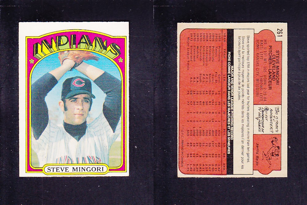 1972 O-PEE-CHEE BASEBALL CARD #261 S. MINGORI photo 1972 O-PEE-CHEE BASEBALL CARD #261 S. MINGORI photo