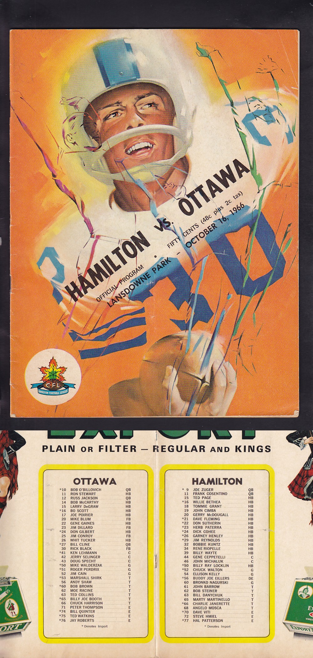 1966 CFL OTTAWA ROUGHRIDERS VS HAMILTON TIGER-CATS PROGRAM photo 1966 CFL OTTAWA ROUGHRIDERS VS HAMILTON TIGER-CATS PROGRAM photo