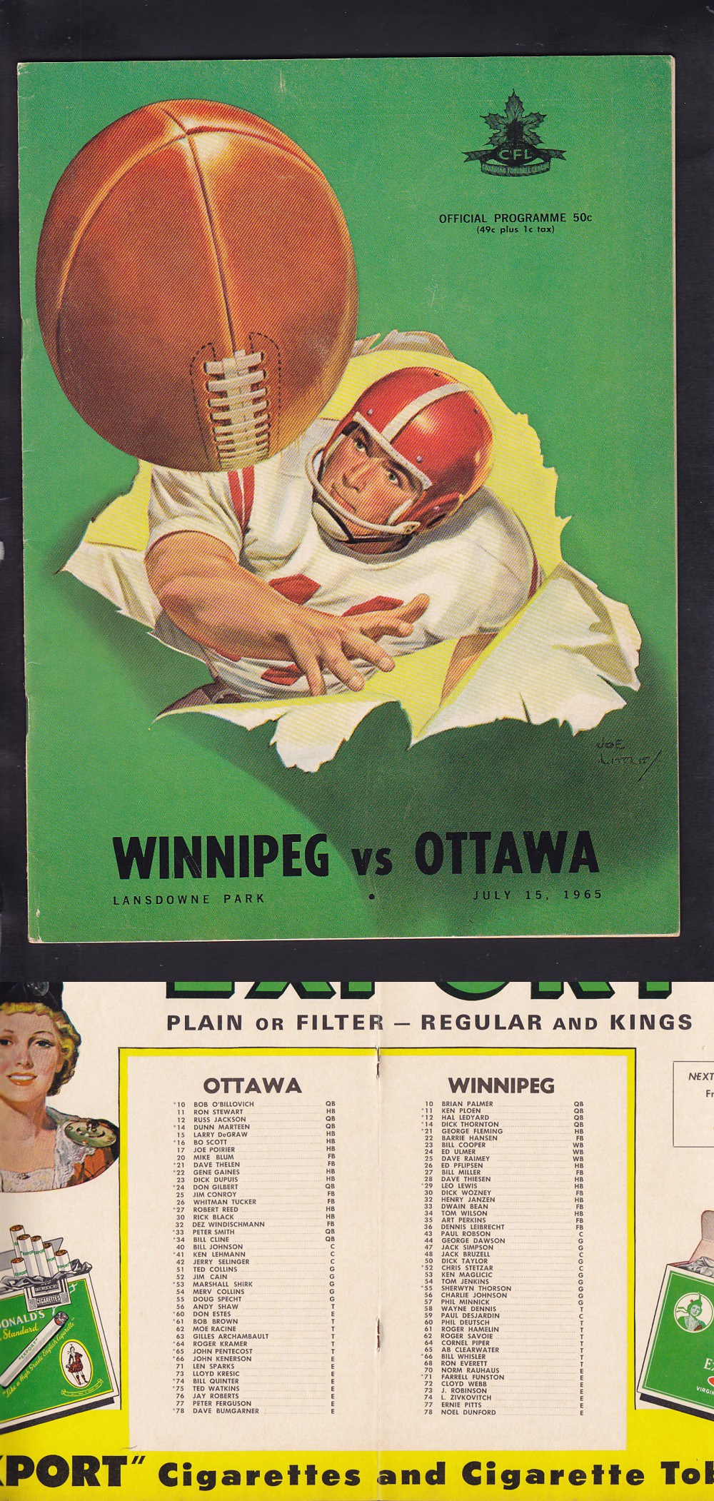 1965 CFL OTTAWA ROUGHRIDERS VS WINNIPEG BLUEBOMBERS PROGRAM photo 1965 CFL OTTAWA ROUGHRIDERS VS WINNIPEG BLUEBOMBERS PROGRAM photo