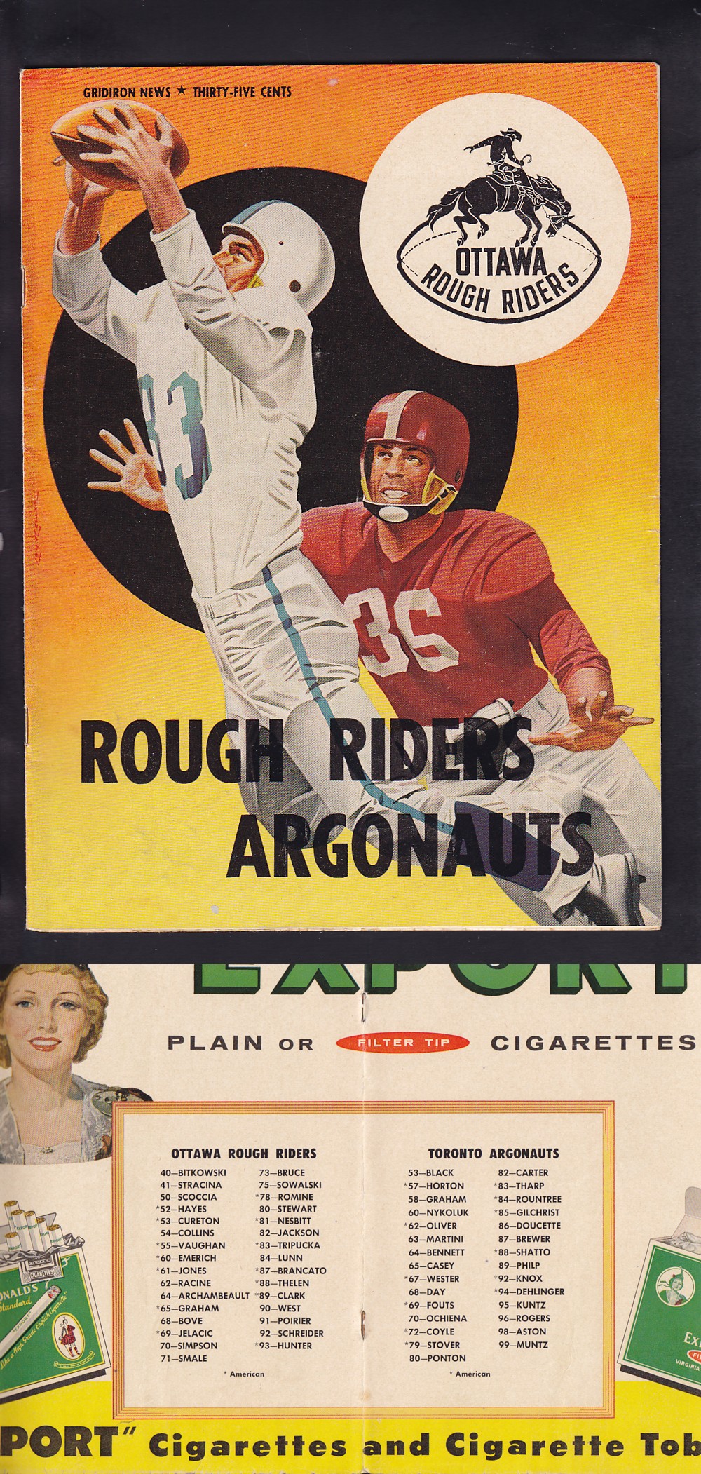 1959 CFL OTTAWA ROUGH RIDERS VS TORONTO ARGONAUTS PROGRAM photo 1959 CFL OTTAWA ROUGH RIDERS VS TORONTO ARGONAUTS PROGRAM photo