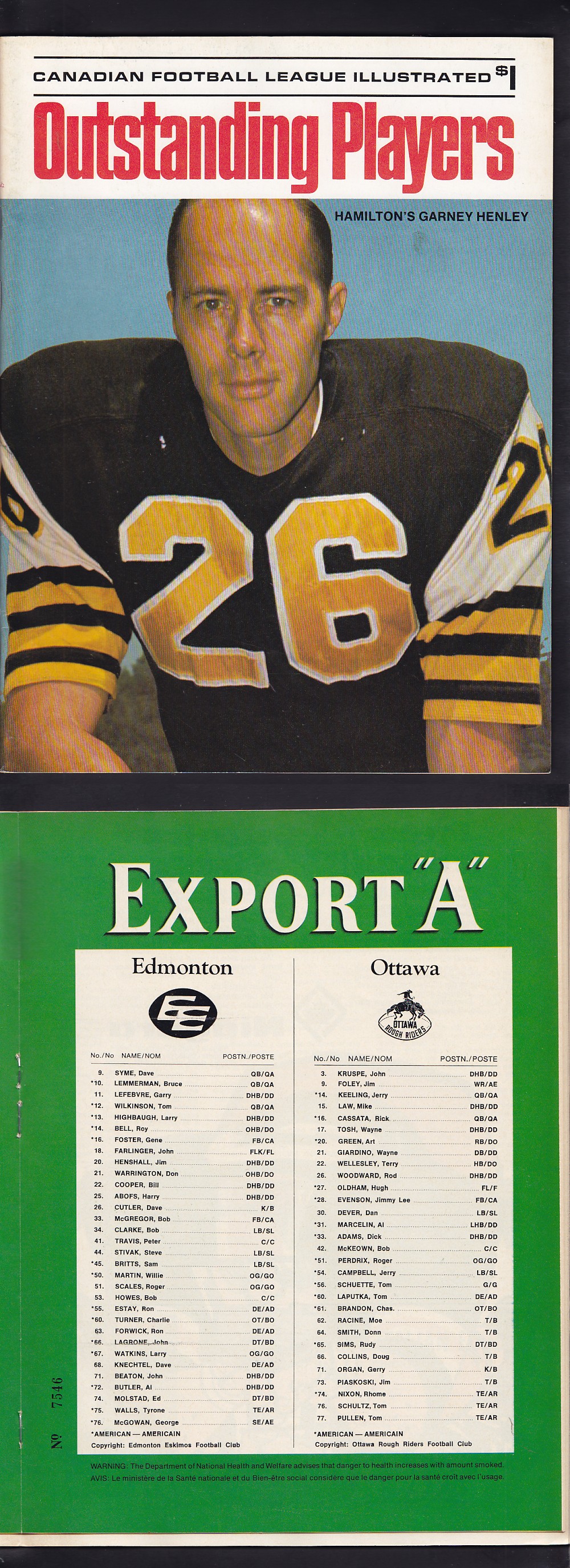 1973 CFL OTTAWA ROUGH RIDERS VS EDMONTON ESKIMOS PROGRAM photo 1973 CFL OTTAWA ROUGH RIDERS VS EDMONTON ESKIMOS PROGRAM photo