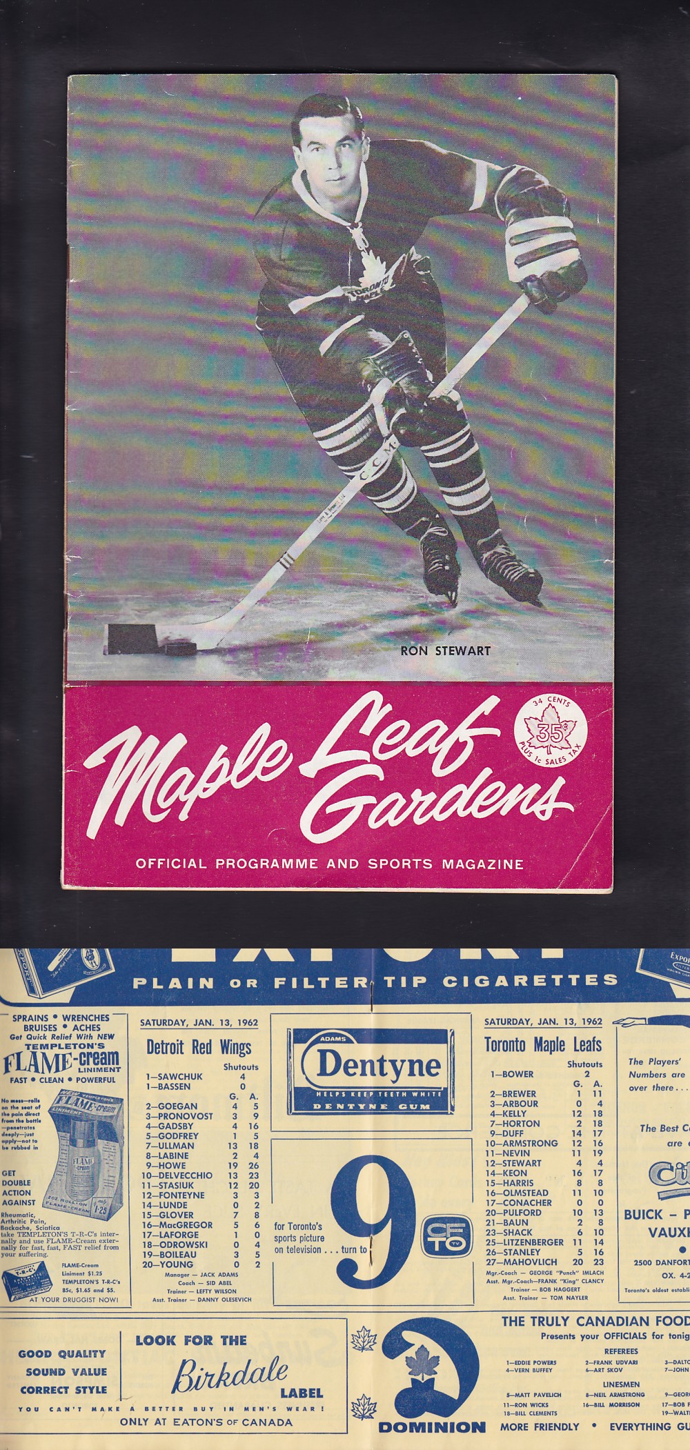 1962 TORONTO MAPLE LEAFS VS DETROIT RED WINGS PROGRAM photo 1962 TORONTO MAPLE LEAFS VS DETROIT RED WINGS PROGRAM photo