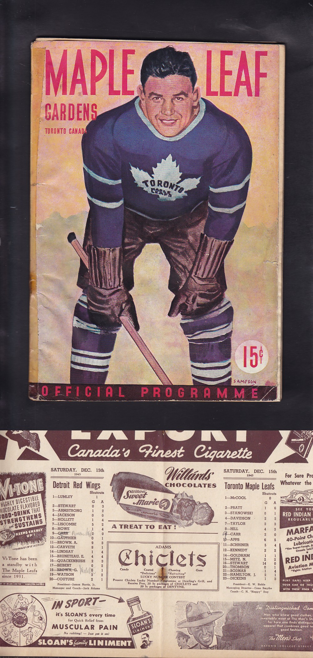 1945 TORONTO MAPLE LEAFS VS DETROIT RED WINGS PROGRAM photo 1945 TORONTO MAPLE LEAFS VS DETROIT RED WINGS PROGRAM photo