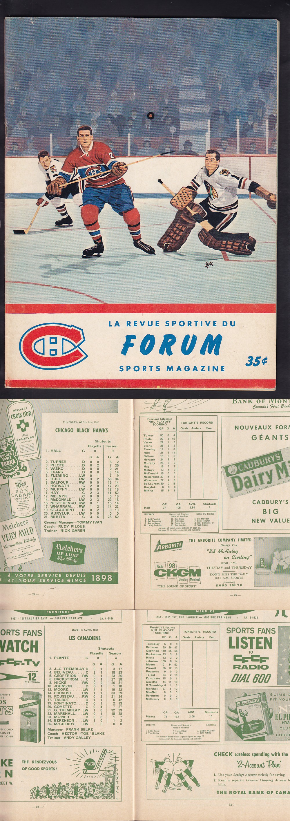 1962 MONTREAL CANADIENS VS CHICAGO BLACKHAWKS PLAYOFFS PROGRAM photo 1962 MONTREAL CANADIENS VS CHICAGO BLACKHAWKS PLAYOFFS PROGRAM photo