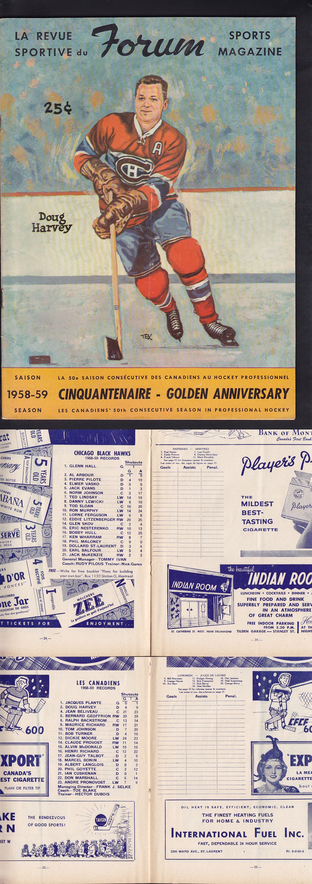 1958-59 MONTREAL CANADIENS VS CHICAGO BLACKHAWKS PROGRAM photo 1958-59 MONTREAL CANADIENS VS CHICAGO BLACKHAWKS PROGRAM photo