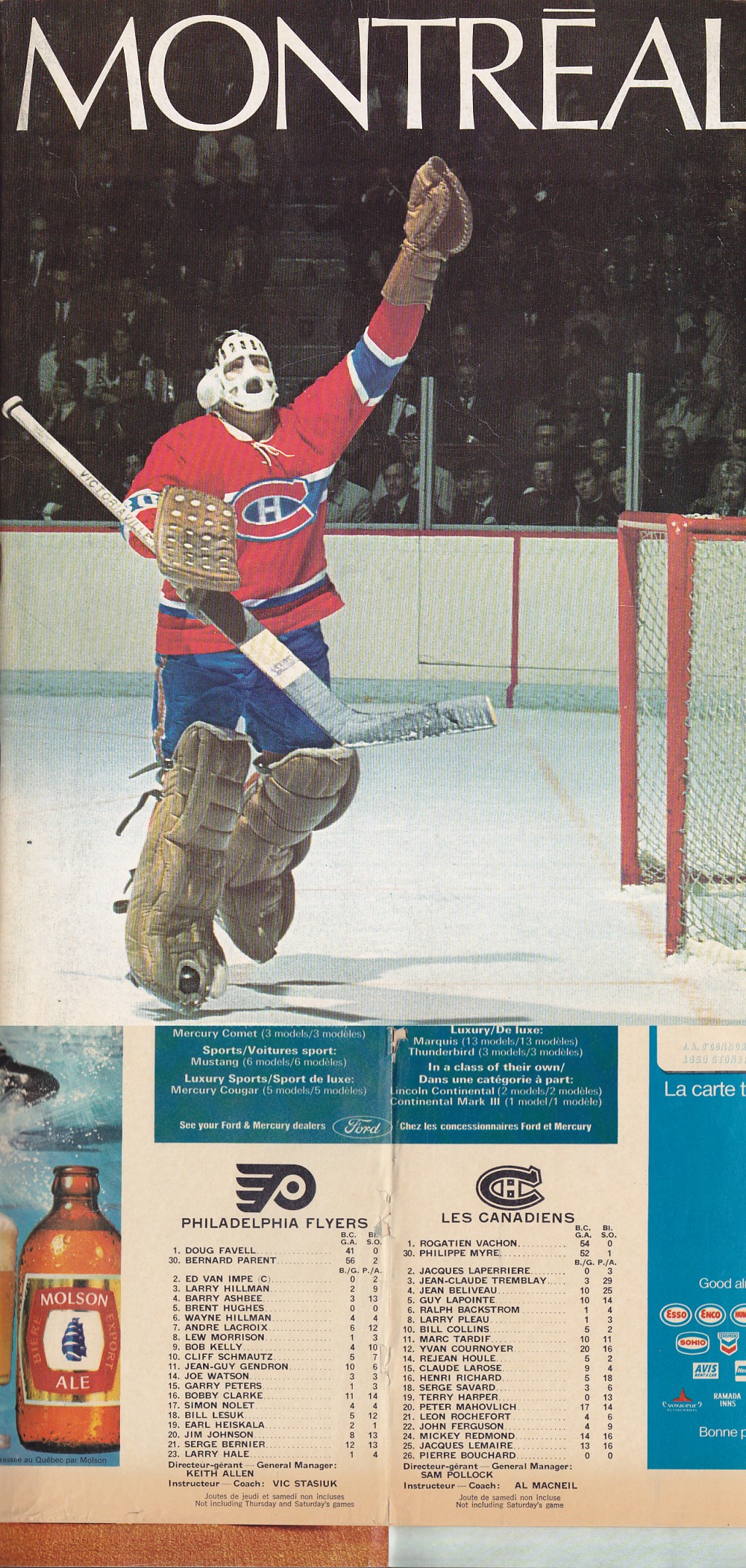 1971 MONTREAL CANADIENS VS PHILADELPHIA FLYERS PROGRAM photo 1971 MONTREAL CANADIENS VS PHILADELPHIA FLYERS PROGRAM photo