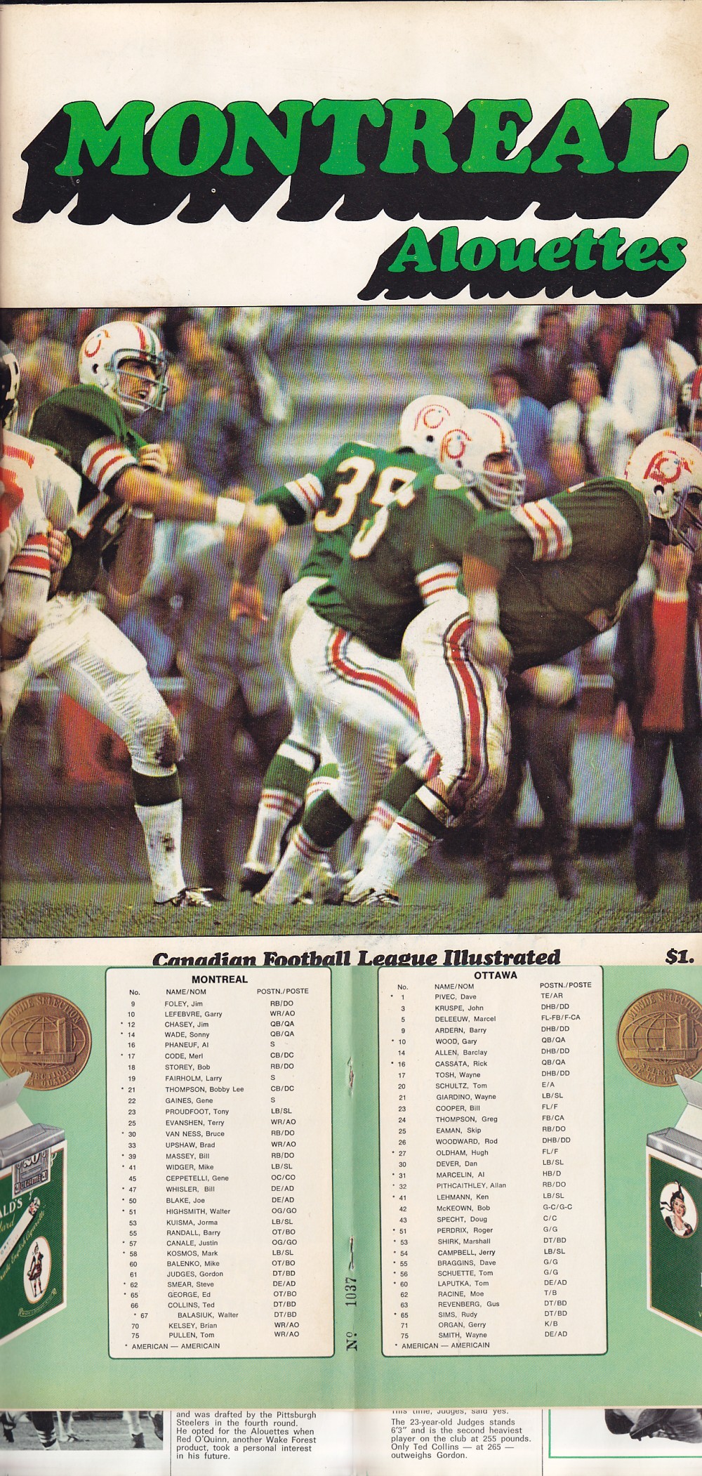 1971 CFL OTTAWA ROUGH RIDERS VS MONTREAL ALOUETTES PROGRAM photo 1971 CFL OTTAWA ROUGH RIDERS VS MONTREAL ALOUETTES PROGRAM photo