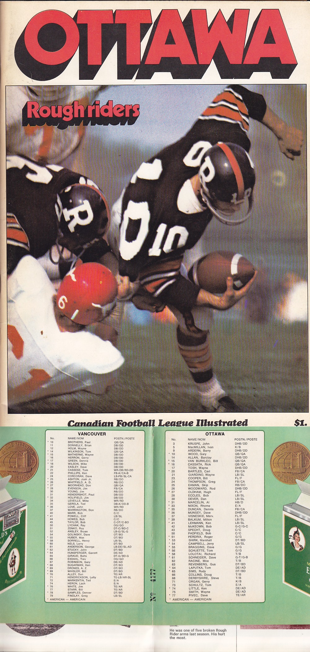 1971 CFL OTTAWA ROUGH RIDERS VS VANCOUVER LIONS PROGRAM photo 1971 CFL OTTAWA ROUGH RIDERS VS VANCOUVER LIONS PROGRAM photo