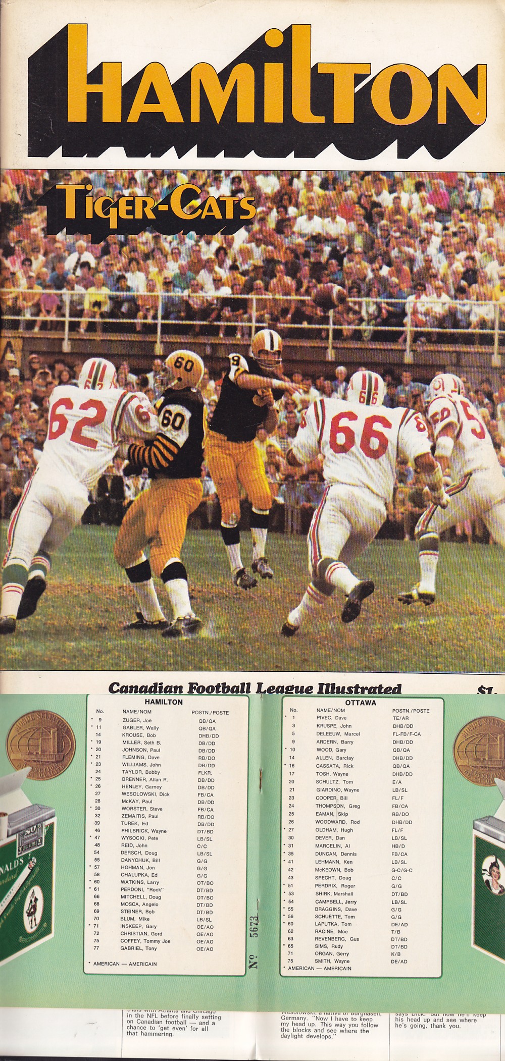 1971 CFL OTTAWA ROUGH RIDERS VS HAMILTON TIGER-CATS PROGRAM photo 1971 CFL OTTAWA ROUGH RIDERS VS HAMILTON TIGER-CATS PROGRAM photo