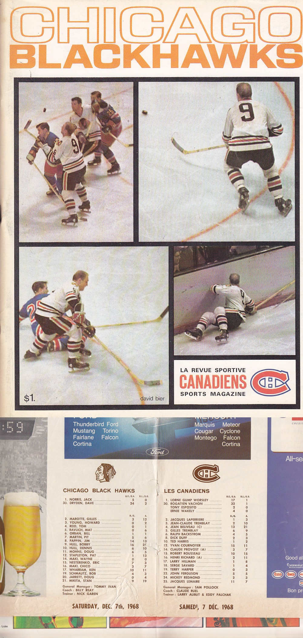 1968 MONTREAL CANADIENS VS CHICAGO BLACKHAWKS PROGRAM photo 1968 MONTREAL CANADIENS VS CHICAGO BLACKHAWKS PROGRAM photo