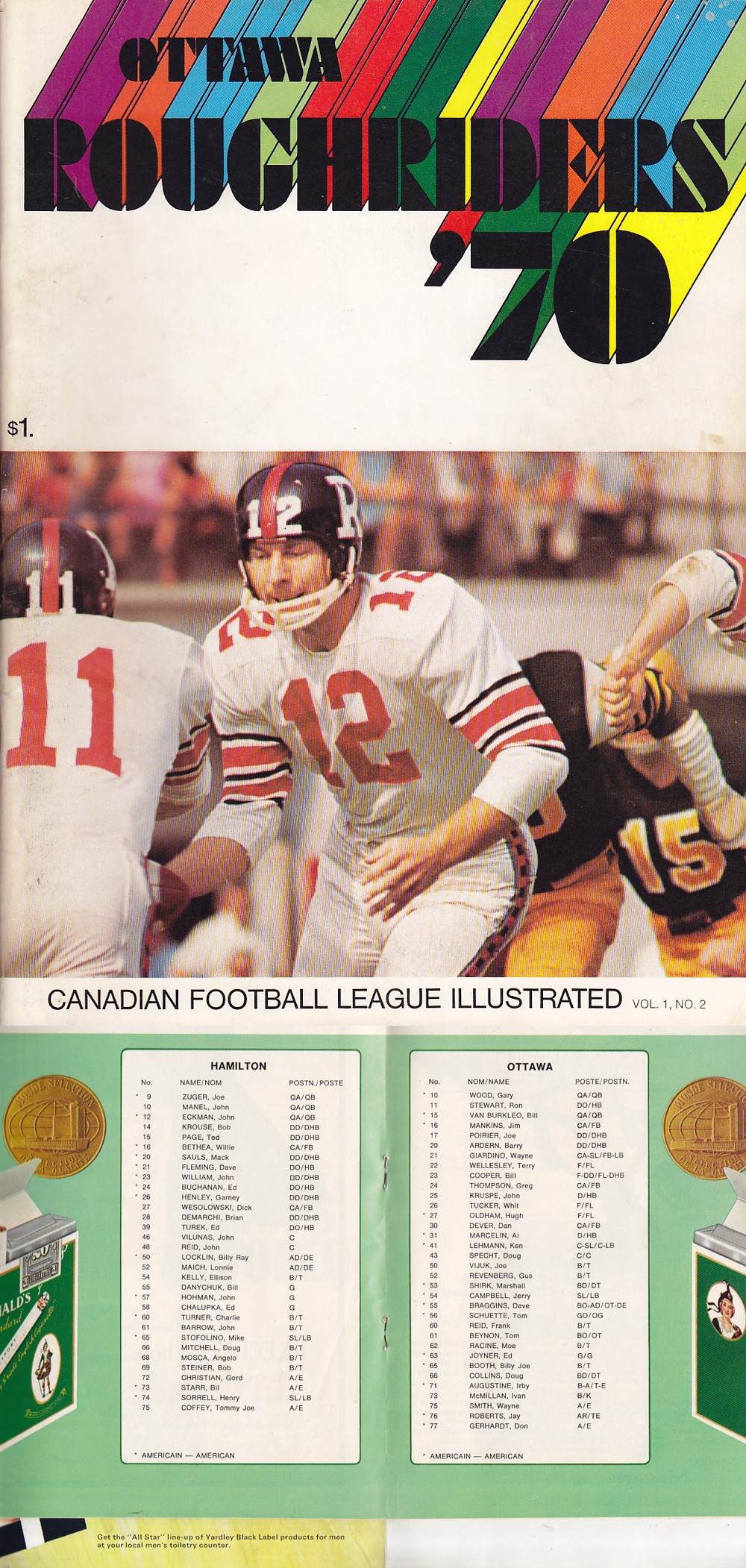 1970 CFL OTTAWA ROUGH RIDERS VS HAMILTON TIGER-CATS PROGRAM photo 1970 CFL OTTAWA ROUGH RIDERS VS HAMILTON TIGER-CATS PROGRAM photo