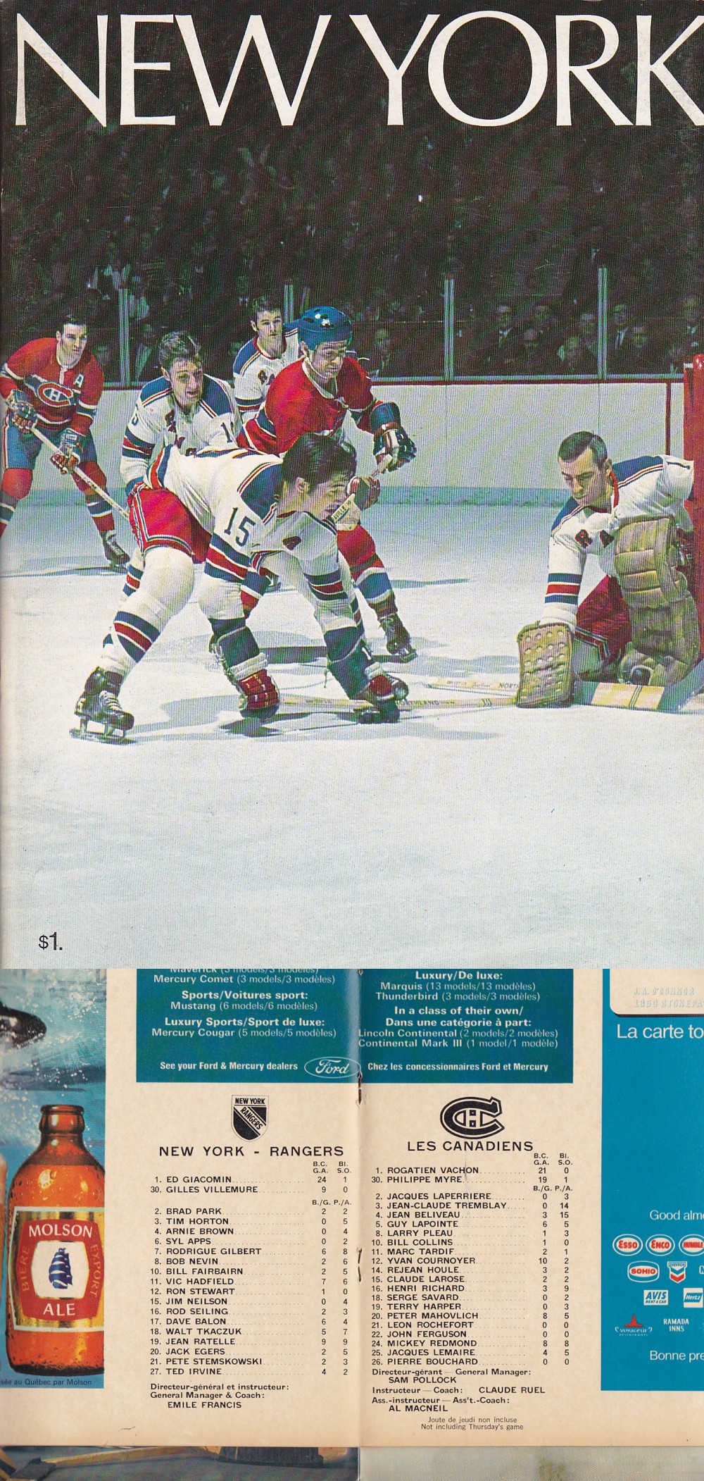 1970 MONTREAL CANADIENS VS NY RANGERS PROGRAM photo 1970 MONTREAL CANADIENS VS NY RANGERS PROGRAM photo