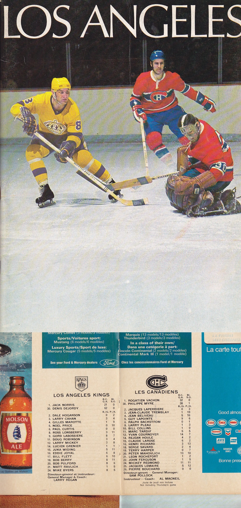 1970 MONTREAL CANADIENS VS L.A. KINGS PROGRAM photo 1970 MONTREAL CANADIENS VS L.A. KINGS PROGRAM photo