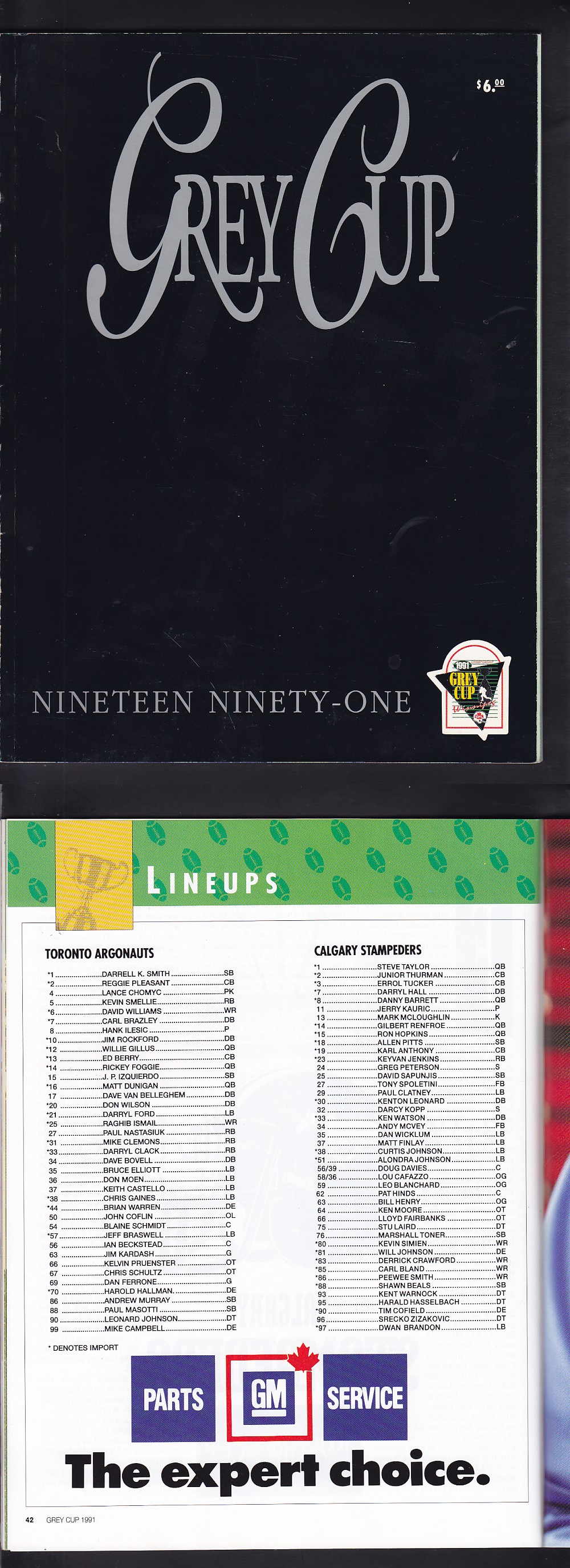 1991 CFL TORONTO VS CALGARY GREY CUP PROGRAM photo 1991 CFL TORONTO VS CALGARY GREY CUP PROGRAM photo