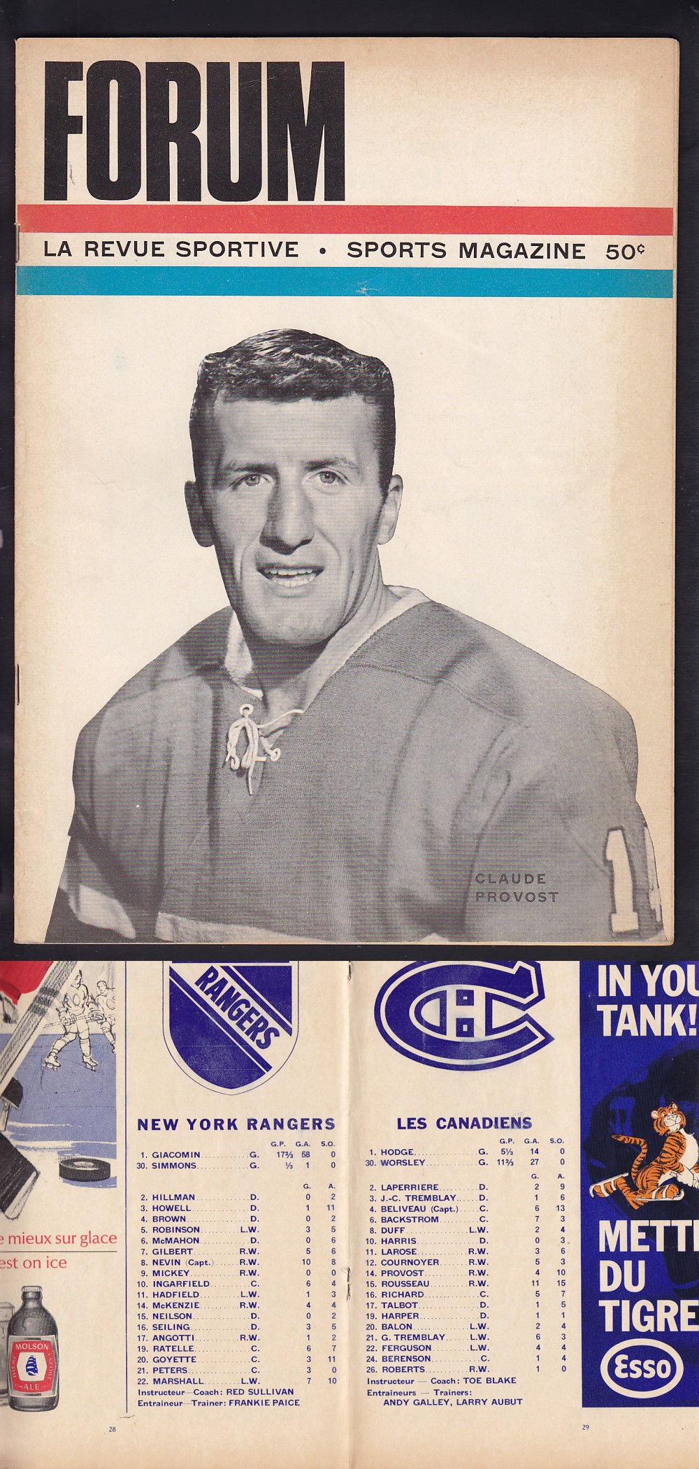 1965 MONTREAL CANADIENS VS NY RANGERS PROGRAM photo 1965 MONTREAL CANADIENS VS NY RANGERS PROGRAM photo