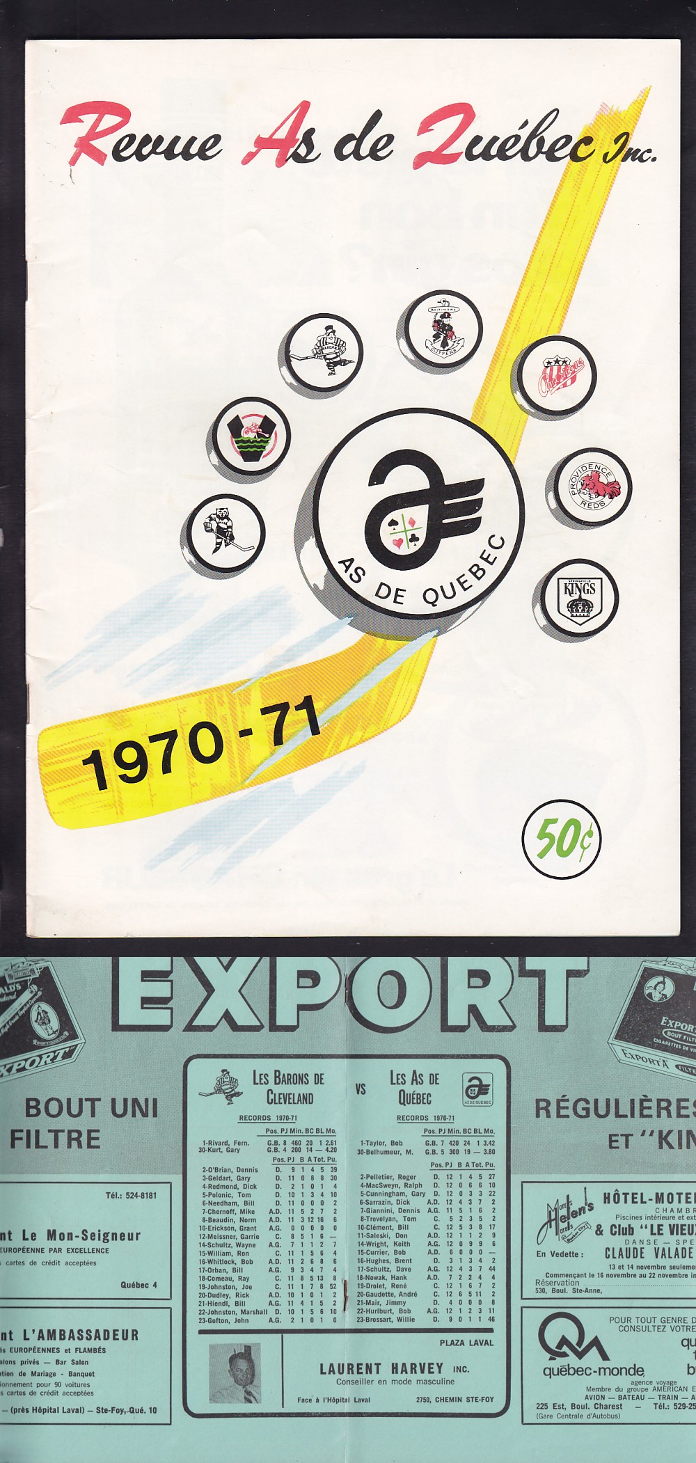 1970-71 QUEBEC ACES VS CLEVELAND BARONS PROGRAM photo 1970-71 QUEBEC ACES VS CLEVELAND BARONS PROGRAM photo
