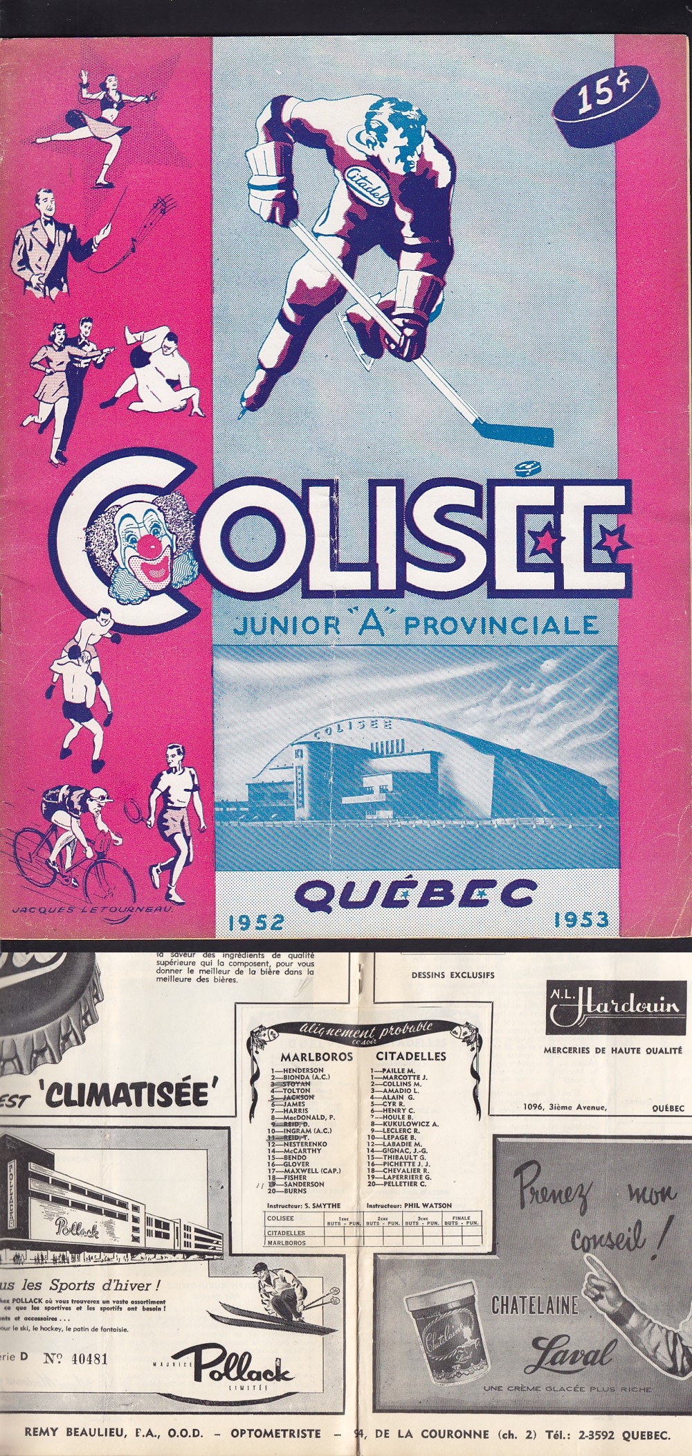 1952-53 QUEBEC CITADELLES VS TORONTO MALBOROS PROGRAM photo 1952-53 QUEBEC CITADELLES VS TORONTO MALBOROS PROGRAM photo