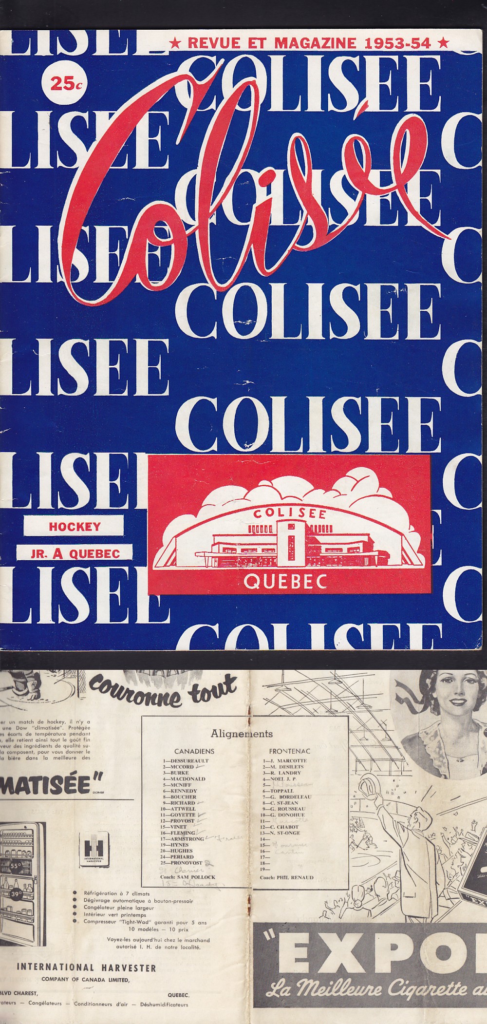 1953-54 QUEBEC FRONTENAC VS MONTREAL CANADIENS JR. PROGRAM photo 1953-54 QUEBEC FRONTENAC VS MONTREAL CANADIENS JR. PROGRAM photo
