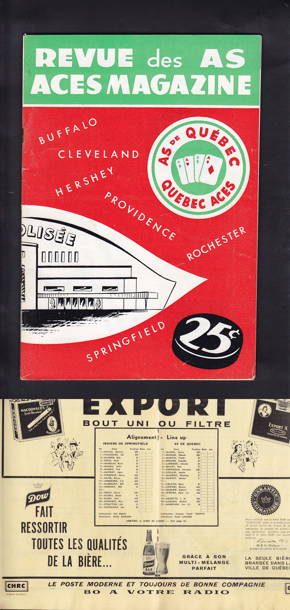1960-61 QUEBEC ACES VS SPRINGFIELD INDIANS PROGRAM photo 1960-61 QUEBEC ACES VS SPRINGFIELD INDIANS PROGRAM photo